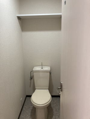 トイレットペーパーなどの収納棚付き